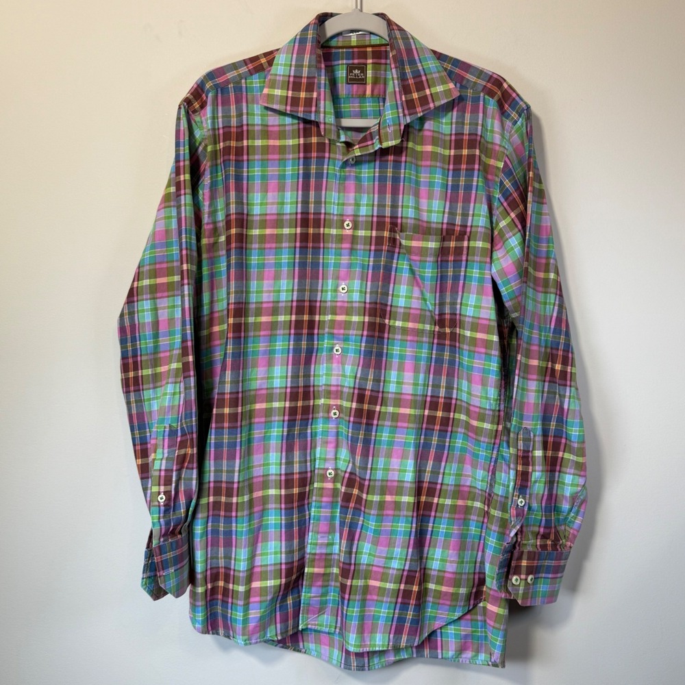 Peter Millar Vibrant Pastel Button Up Plaid Shirt Men's Size Large‎ 100% Cotton